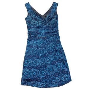 Nanette Lepore Womens navy and aqua patterned dress with rouching size 10